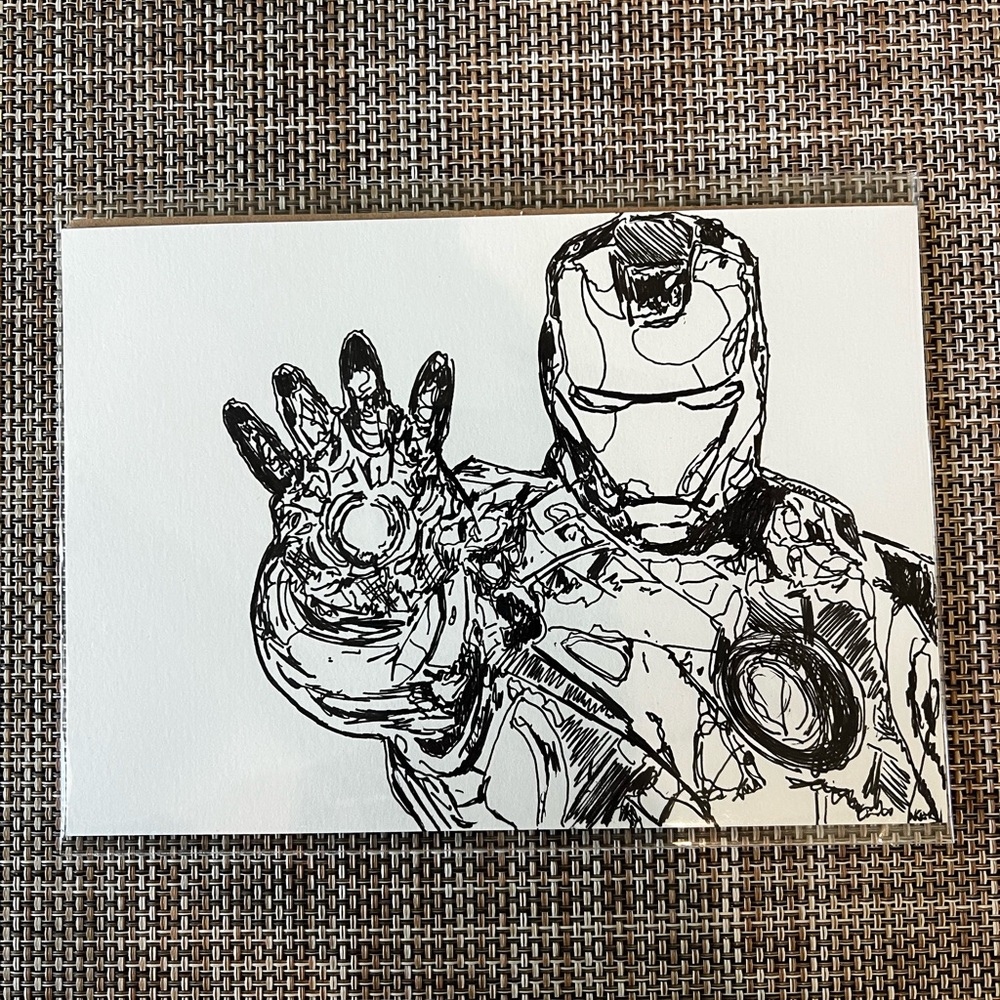 Black and White Iron Man Sketch Art 5x7 pen and ink Original Art